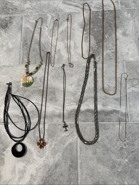 Mixed Necklace Lot with Gold, Silver, Black and Green Accents